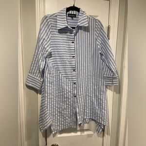 Ronnie Salloway White Blue Stripe Soft Cotton Asymmetrical Tunic Top Size S